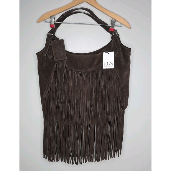 Ralph Lauren Handbags - Ralph Lauren Suede Fringe Hobo Bag Brown Leather Shoulder Festival NEW Rare